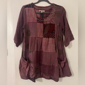 Indigo thread Co Patchwork Tunic Purple with pockets 100% cotton size S (M106)